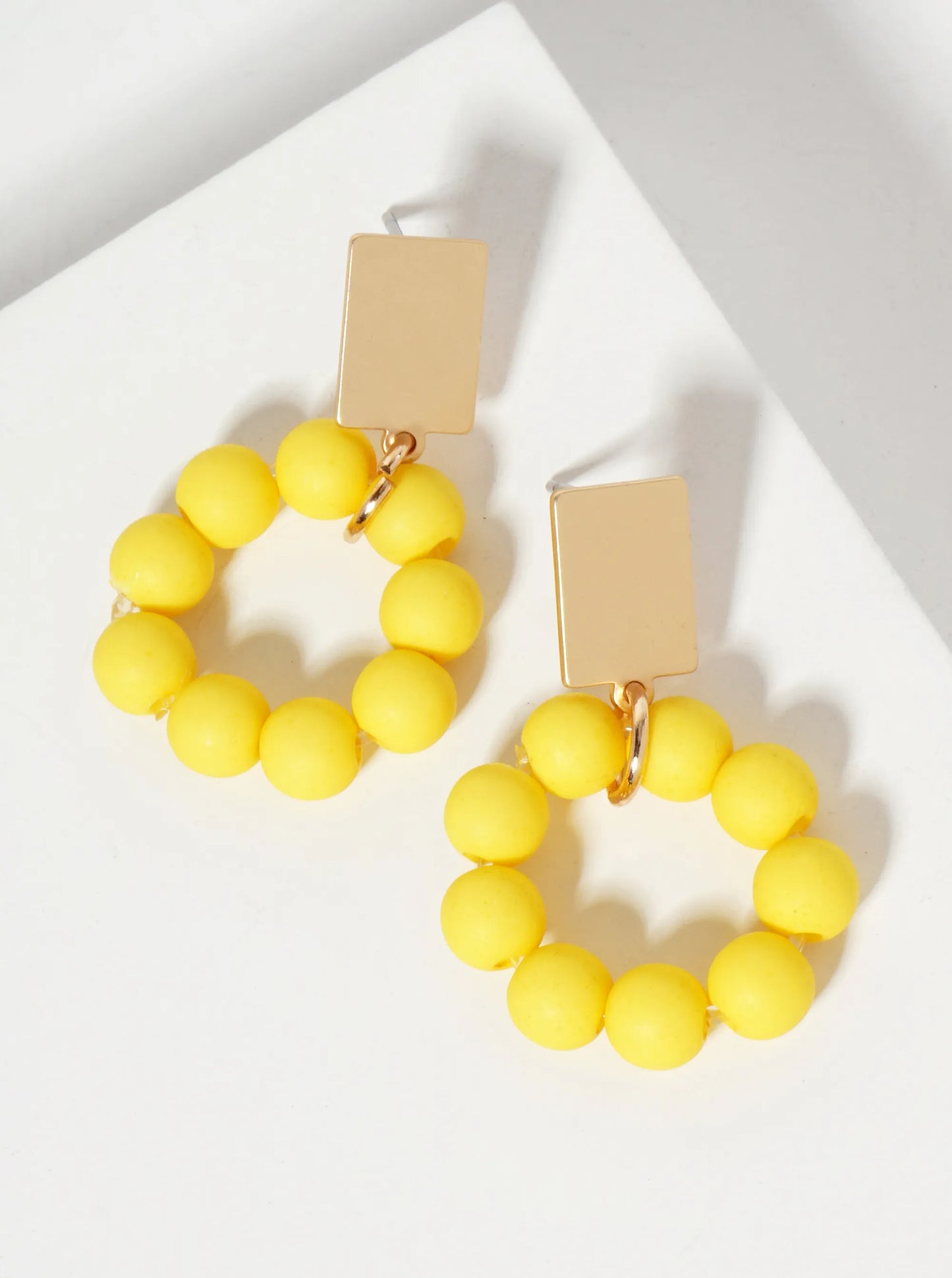 Acrylic-Beaded Circle Drop Hammered-Texture Rectangle Post Earrings