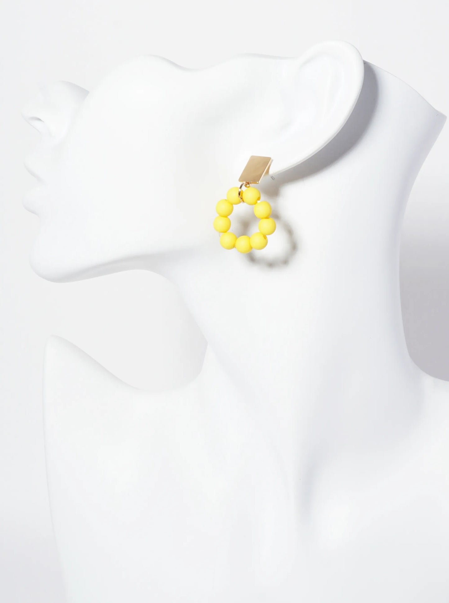 Acrylic-Beaded Circle Drop Hammered-Texture Rectangle Post Earrings