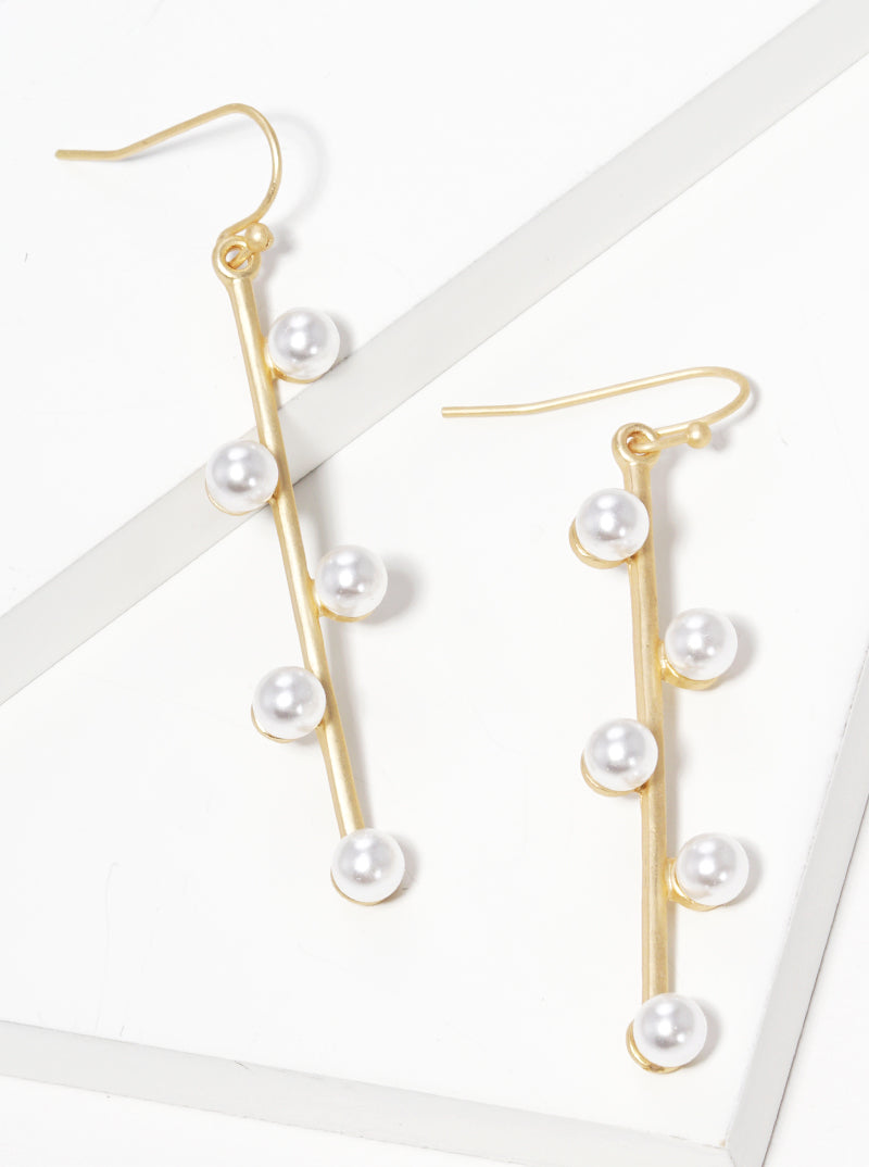 Acrylic Pearl Metal Bar Fish Hook Dangle Drop Earrings