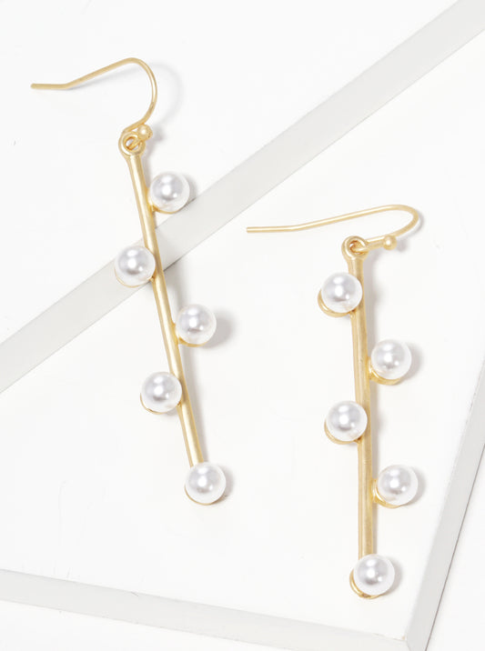 Acrylic Pearl Metal Bar Fish Hook Dangle Drop Earrings