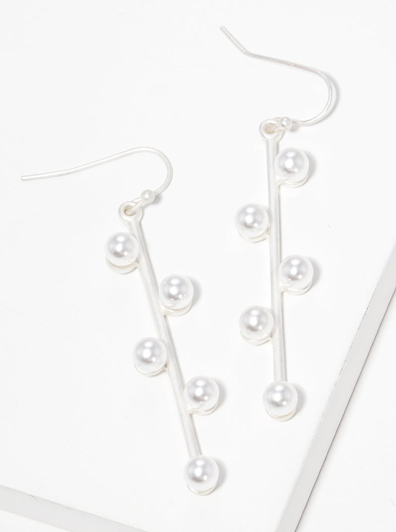 Acrylic Pearl Metal Bar Fish Hook Dangle Drop Earrings