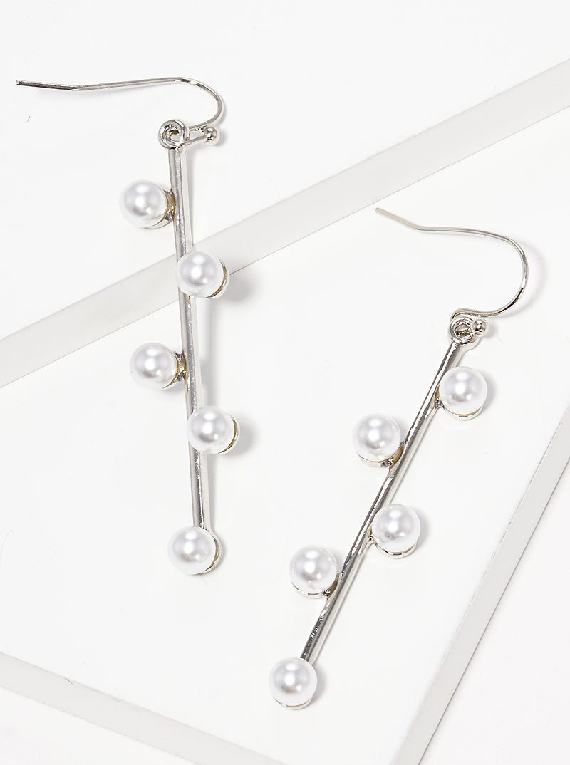 Acrylic Pearl Metal Bar Fish Hook Dangle Drop Earrings