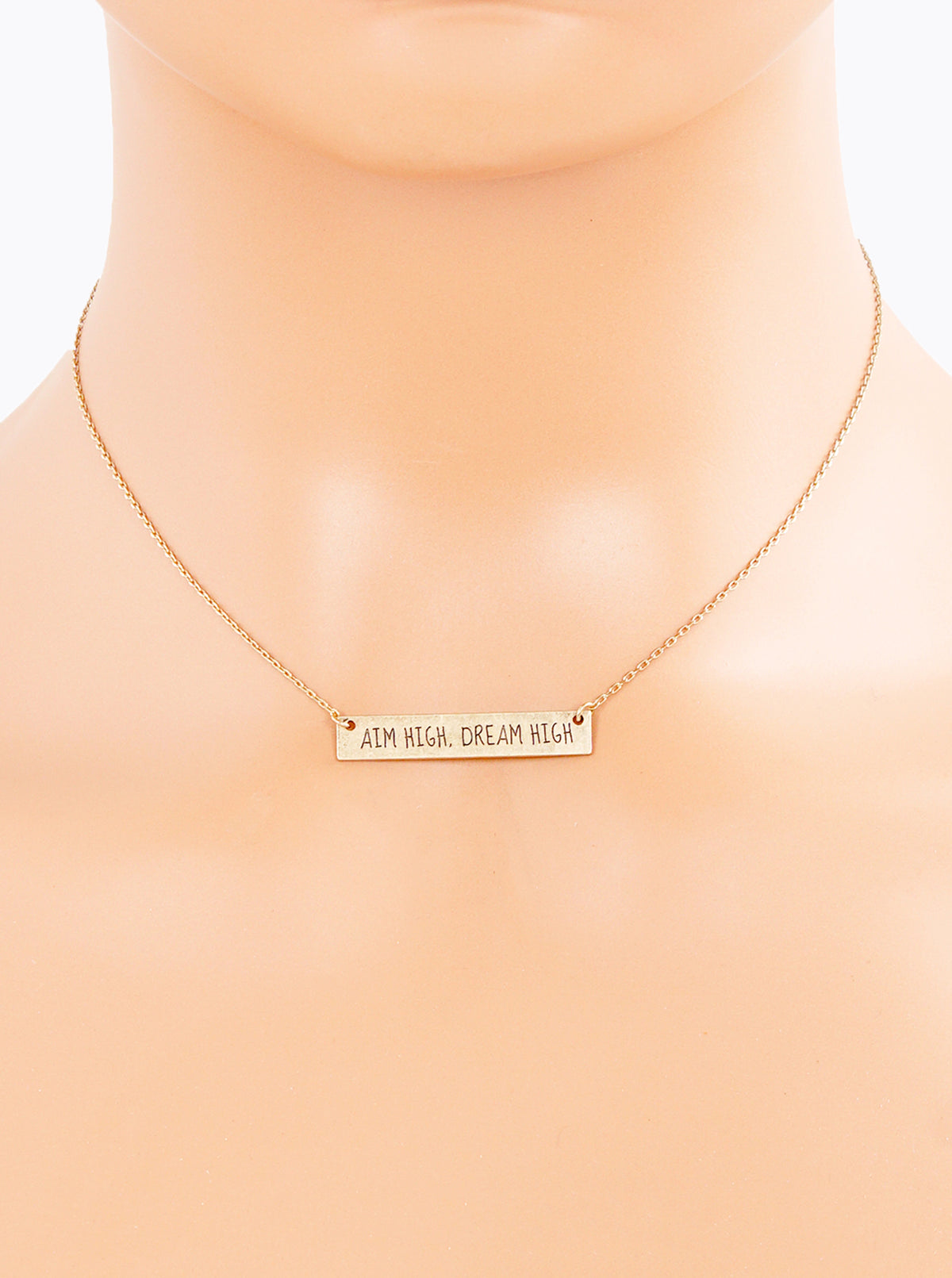 Aim High Dream High Engraved Horizontal Bar Pendant Necklace