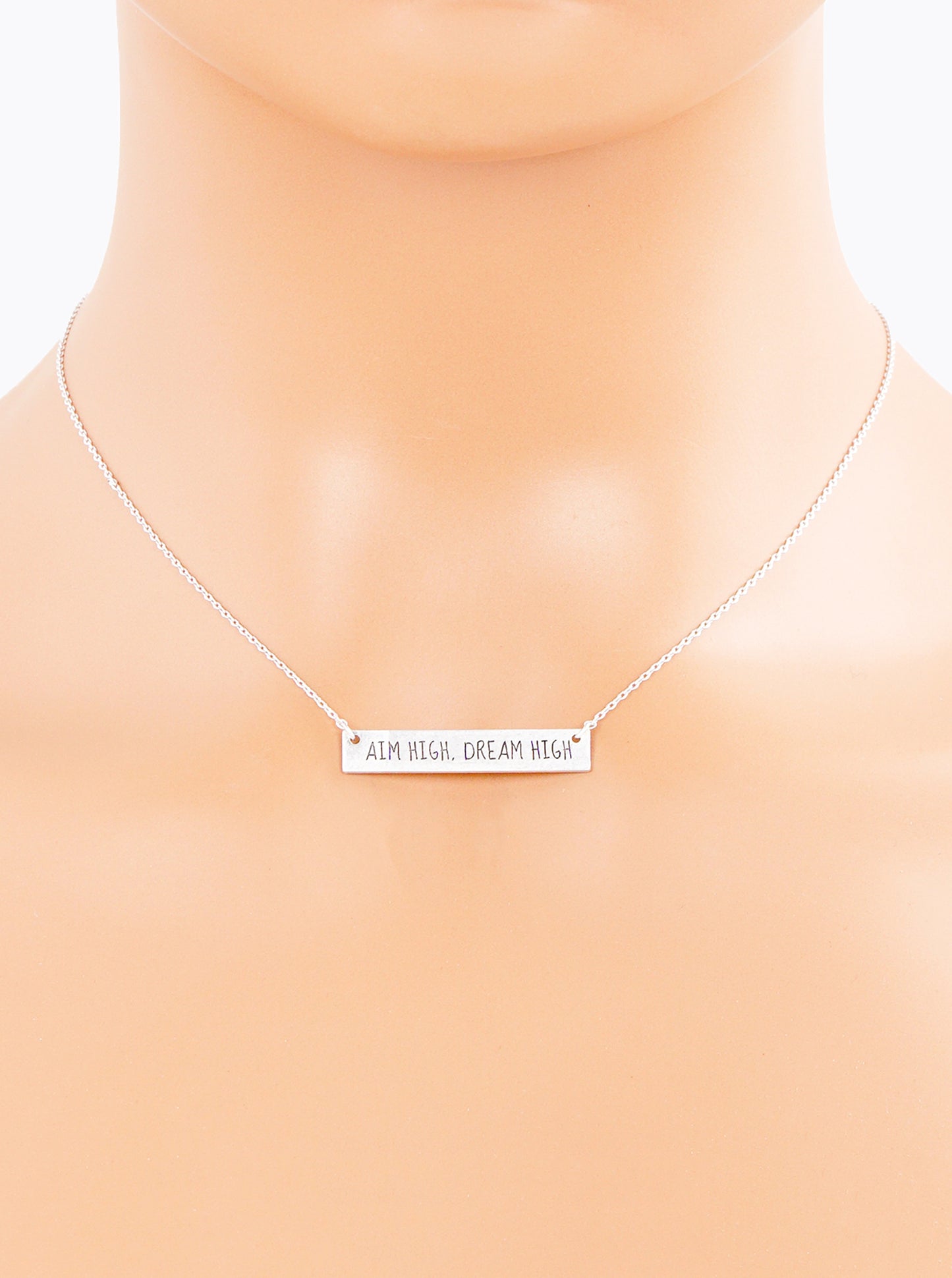 Aim High Dream High Engraved Horizontal Bar Pendant Necklace