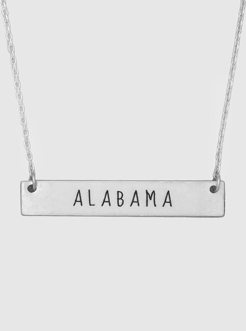 Alabama State Engraved Rectangle Pendant Necklace