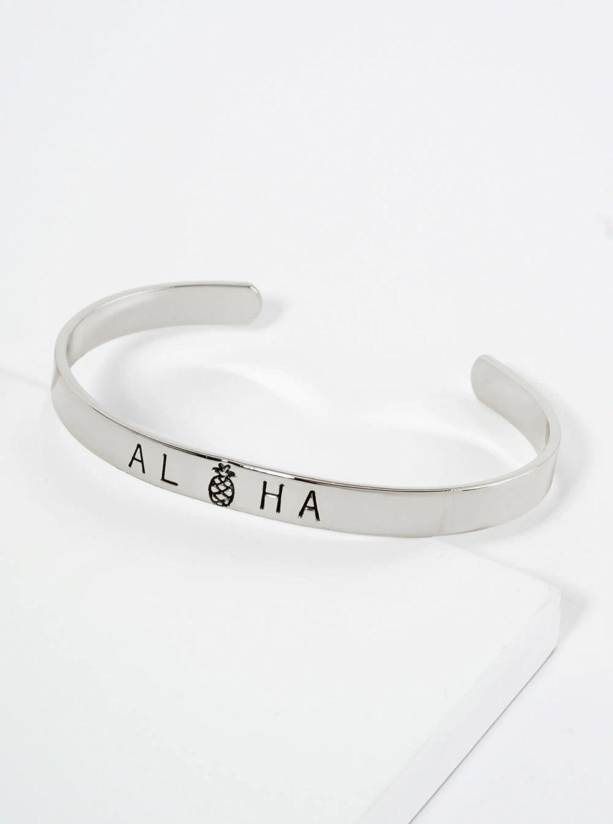 Aloha Engraved 18K Gold Dipped Open Cuff Bangle Bracelet