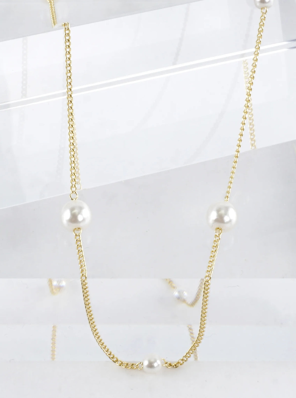 Alternating Pearl Brass Chain Necklace