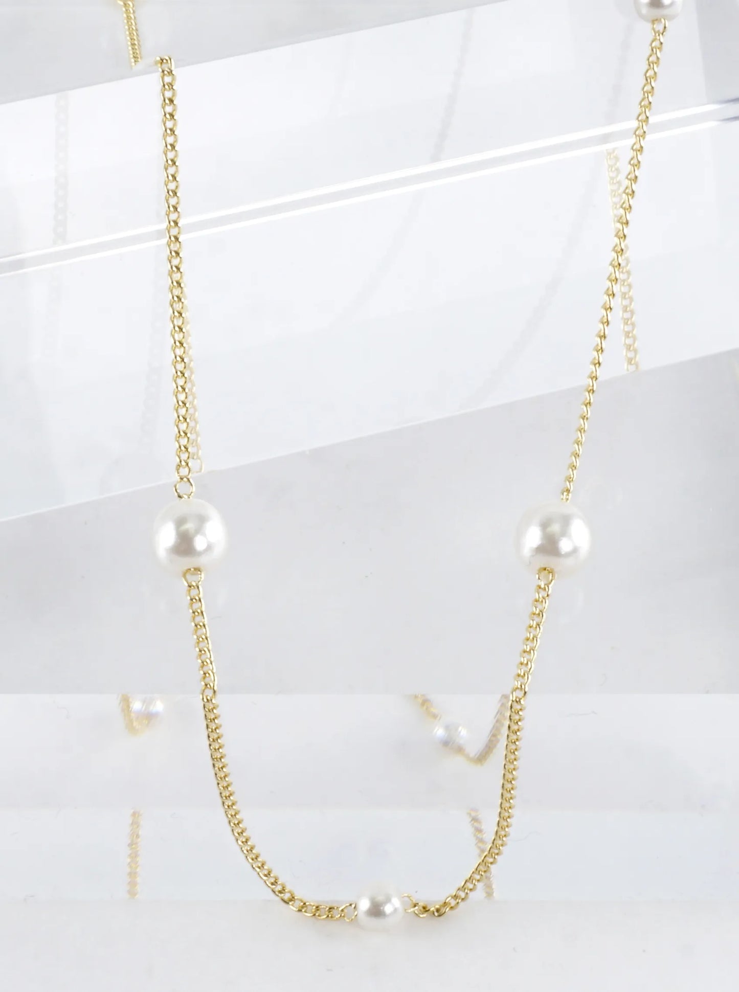 Alternating Pearl Brass Chain Necklace