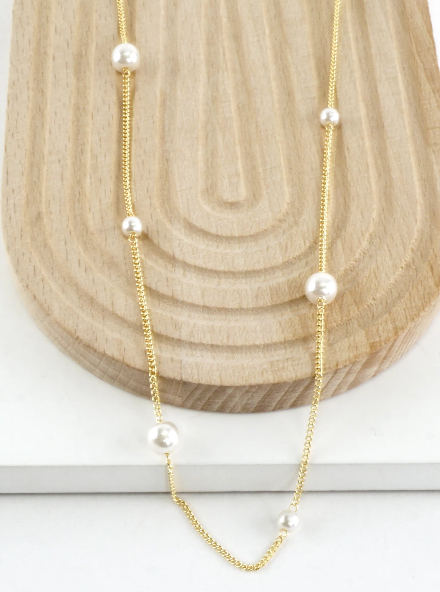 Alternating Pearl Brass Chain Necklace