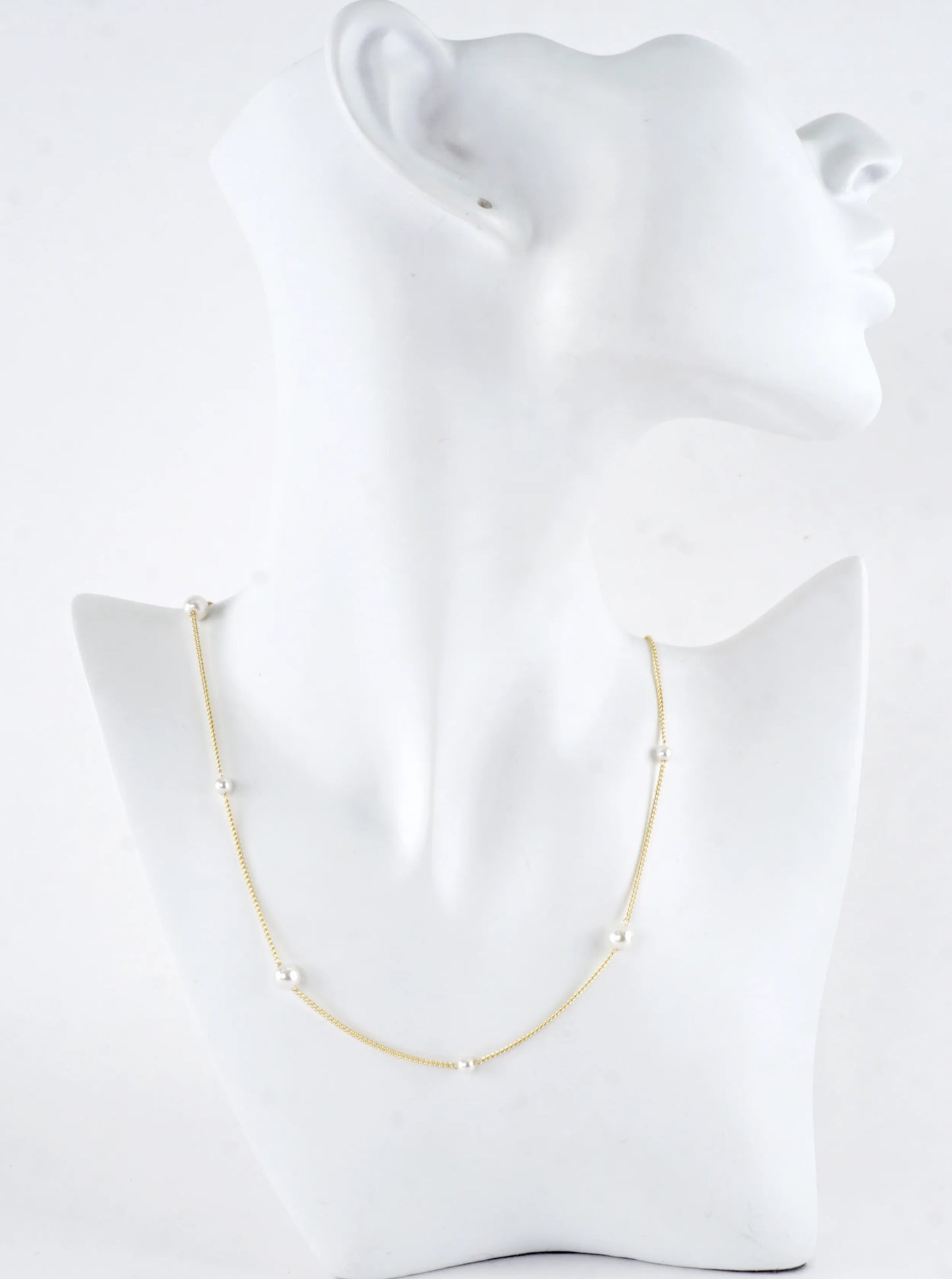 Alternating Pearl Brass Chain Necklace