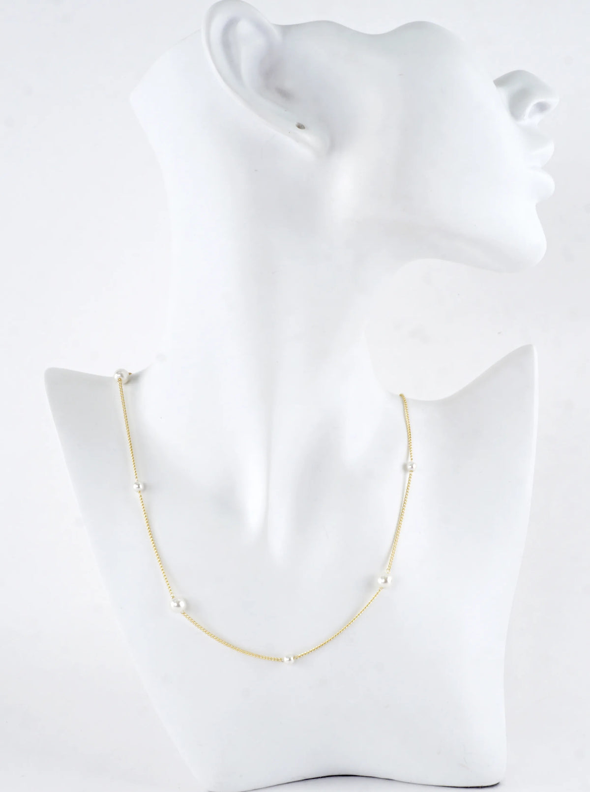 Alternating Pearl Brass Chain Necklace