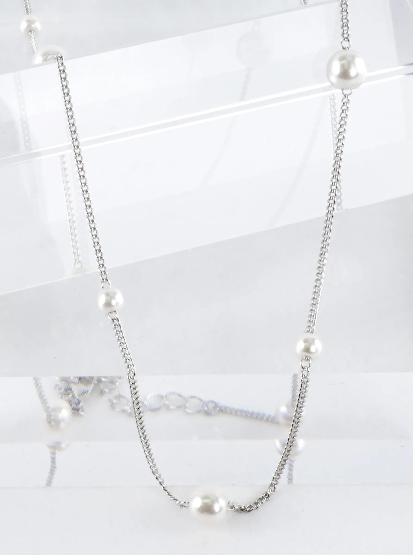 Alternating Pearl Brass Chain Necklace