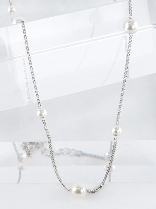 Alternating Pearl Brass Chain Necklace