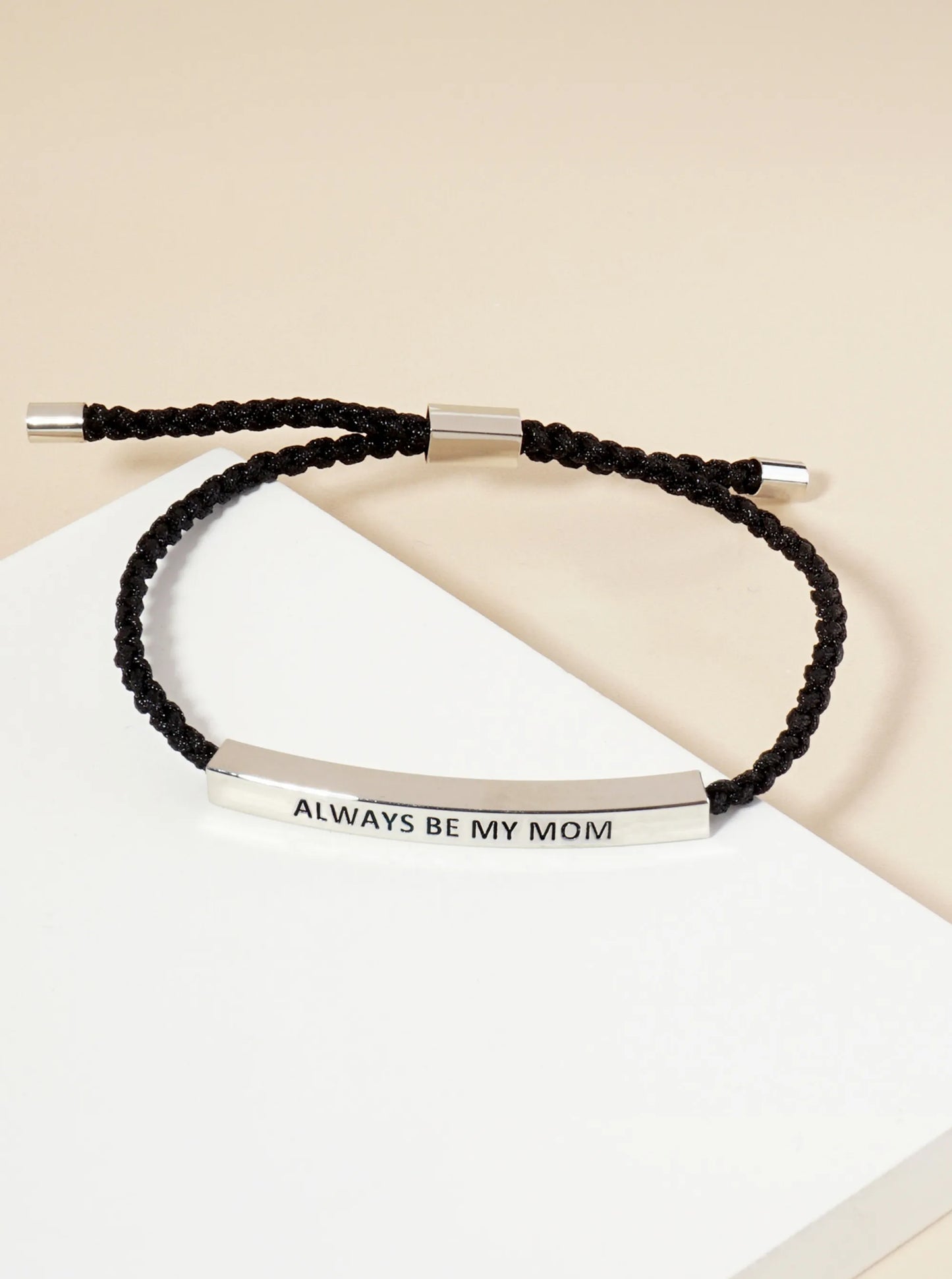 Always Be My Mom Engraved 18K Gold Dipped Curved Brass Tube Bar Adjustable Pull Tie Bracelet