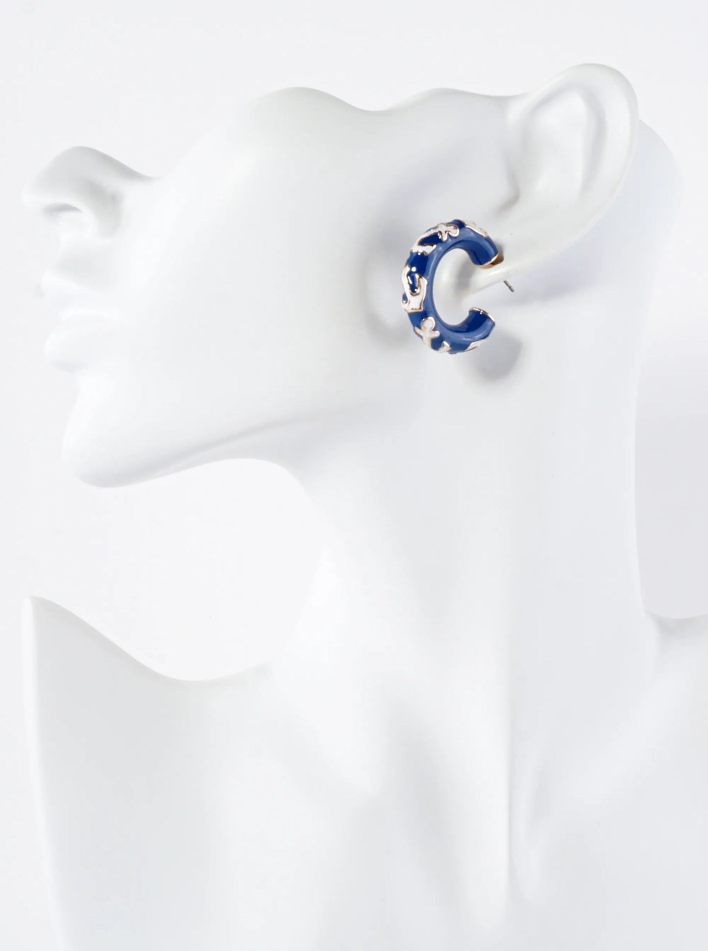 Anchor Pattern 25mm Nautical Enamel Hoop Earrings