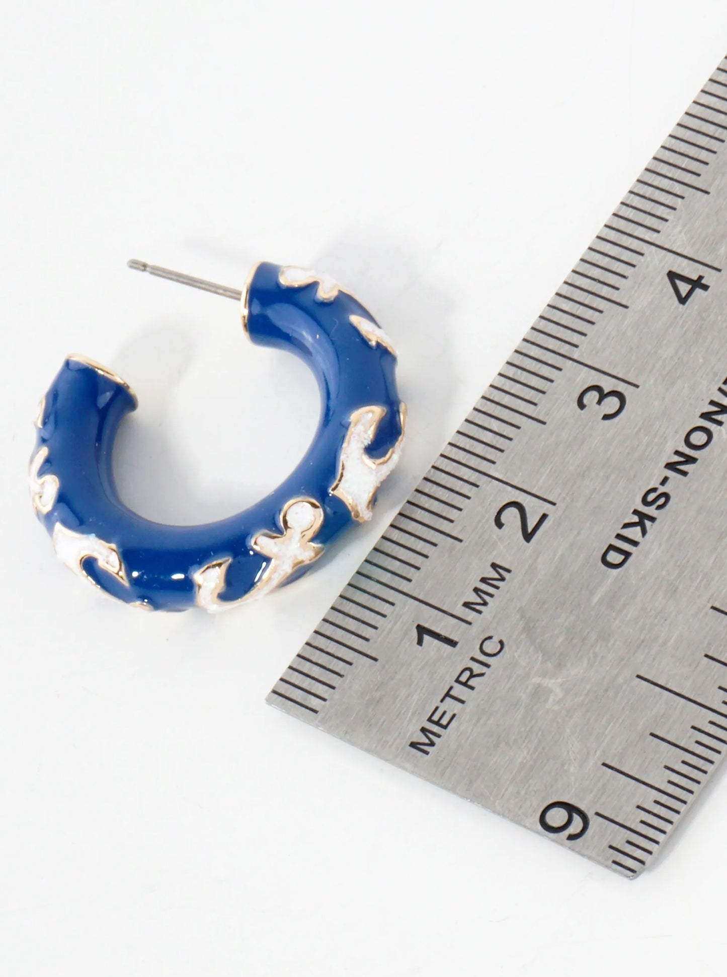 Anchor Pattern 25mm Nautical Enamel Hoop Earrings