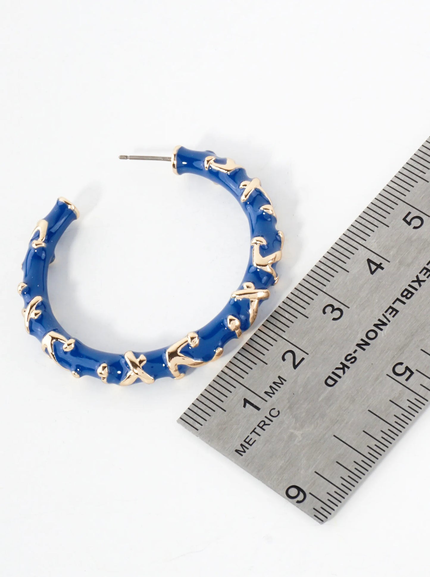 Anchor Pattern 45mm Nautical Enamel Hoop Earrings
