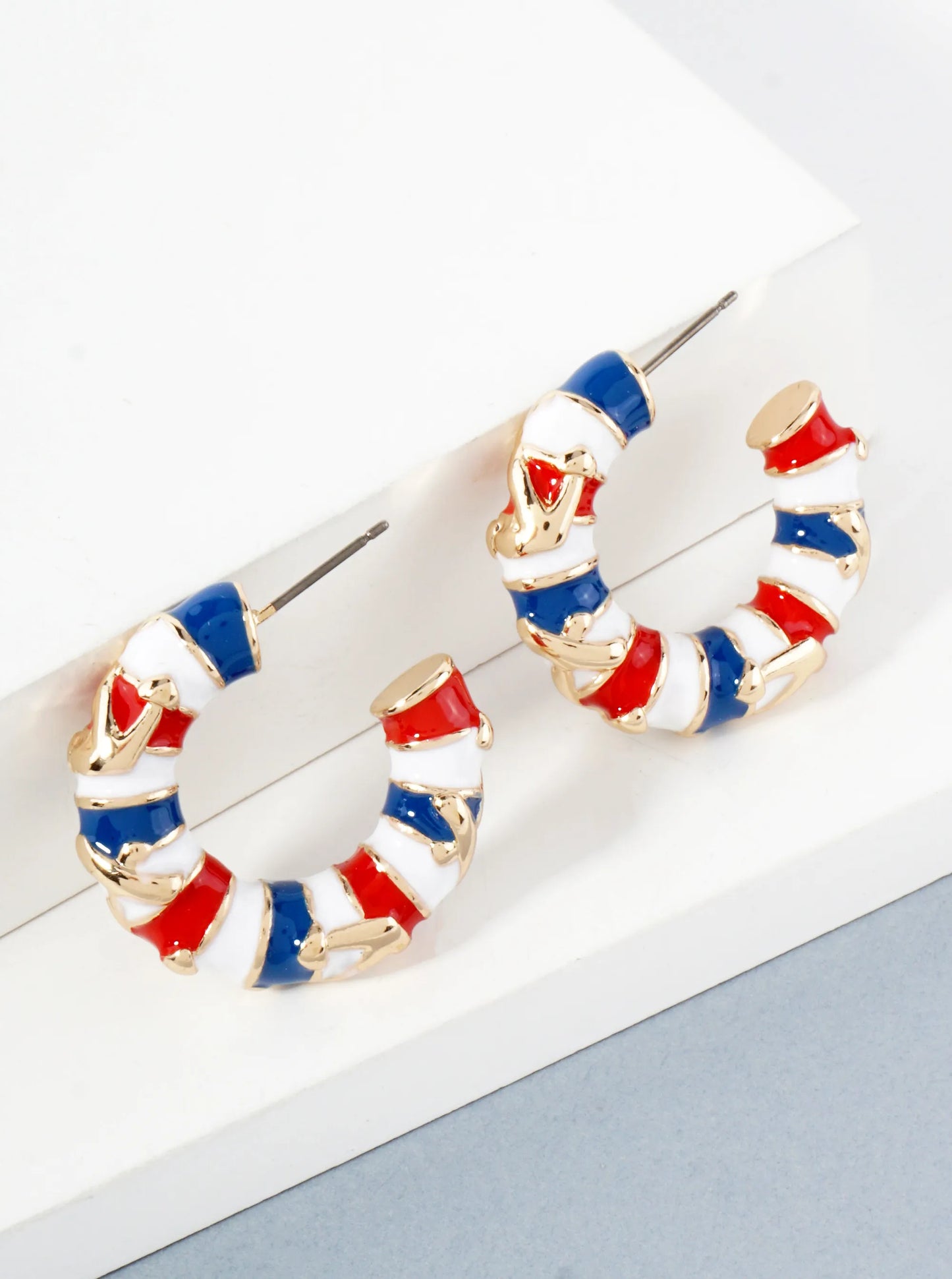 Anchor-Textured 27mm Enamel Nautical Hoop Earrings