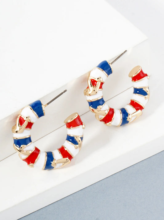Anchor-Textured 27mm Enamel Nautical Hoop Earrings