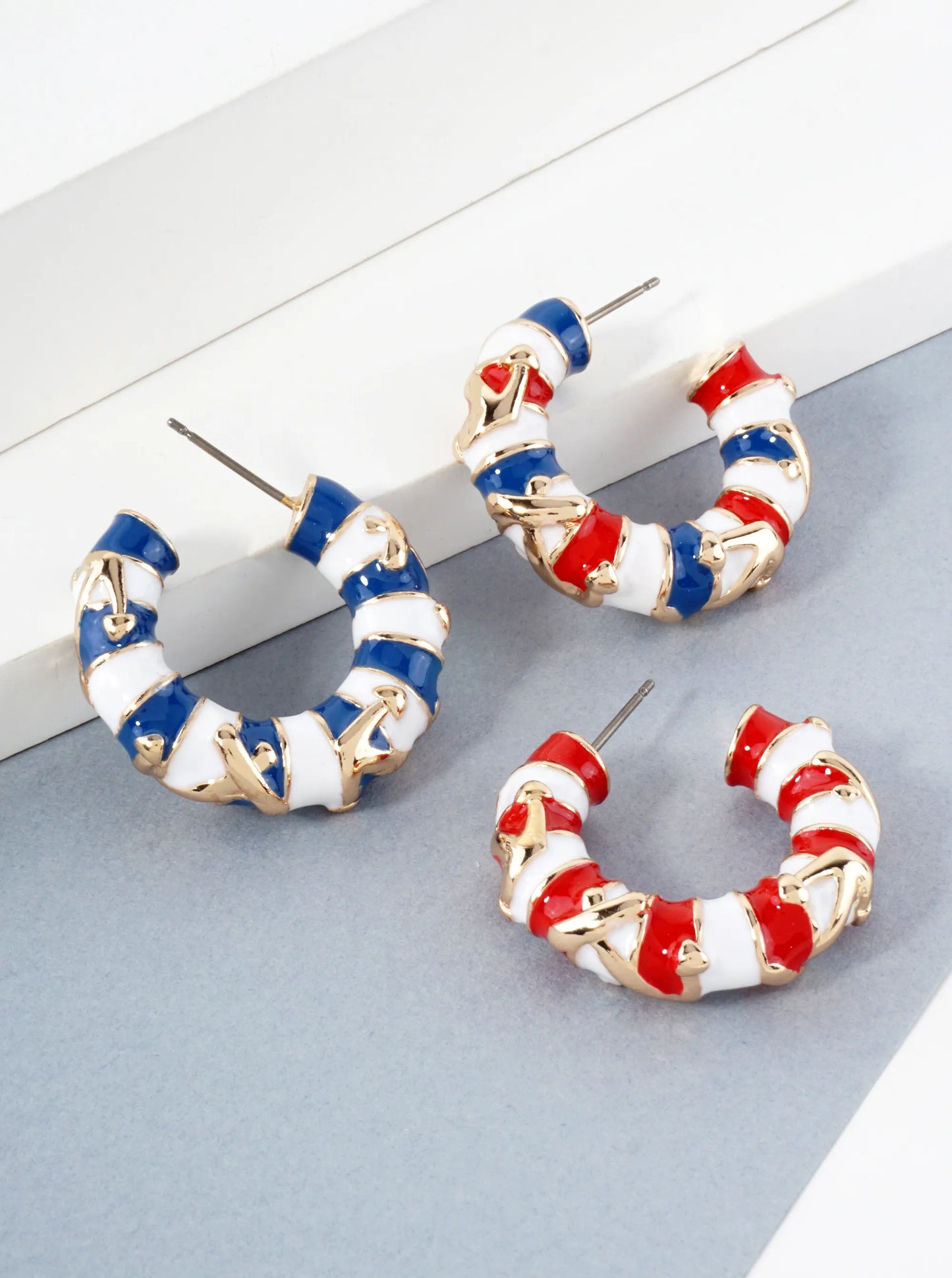 Anchor-Textured 27mm Enamel Nautical Hoop Earrings