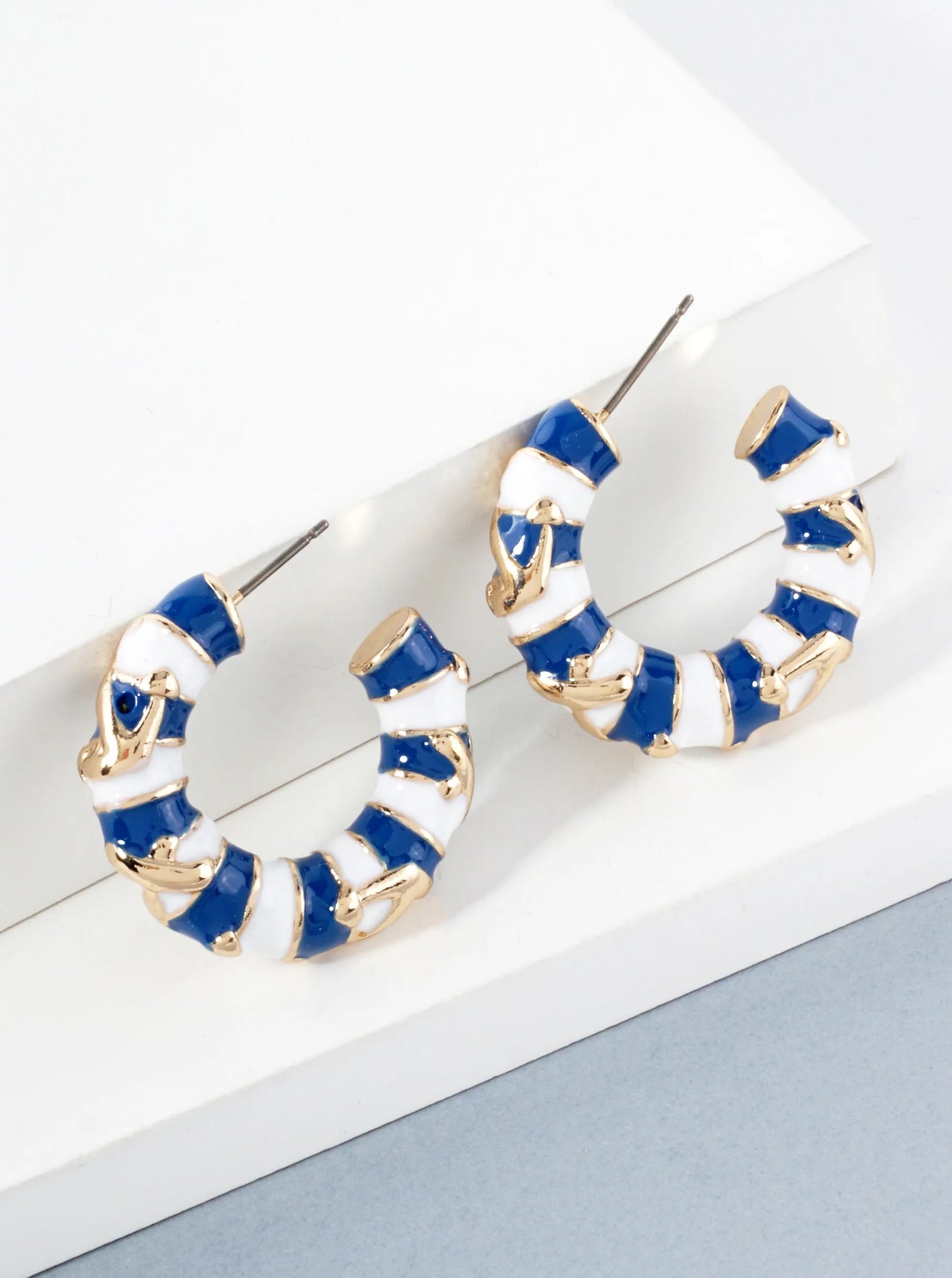 Anchor-Textured 27mm Enamel Nautical Hoop Earrings
