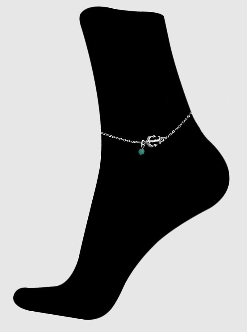 Anchor Turquoise Bead Charm Nautical Anklet