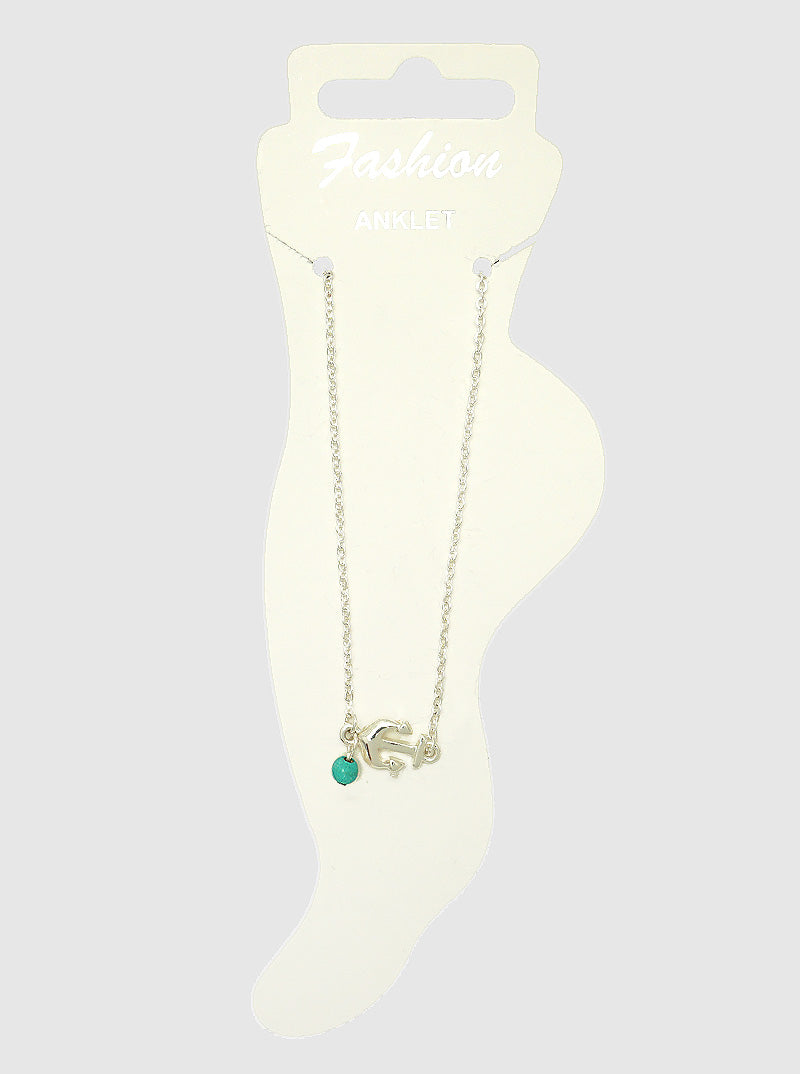 Anchor Turquoise Bead Charm Nautical Anklet