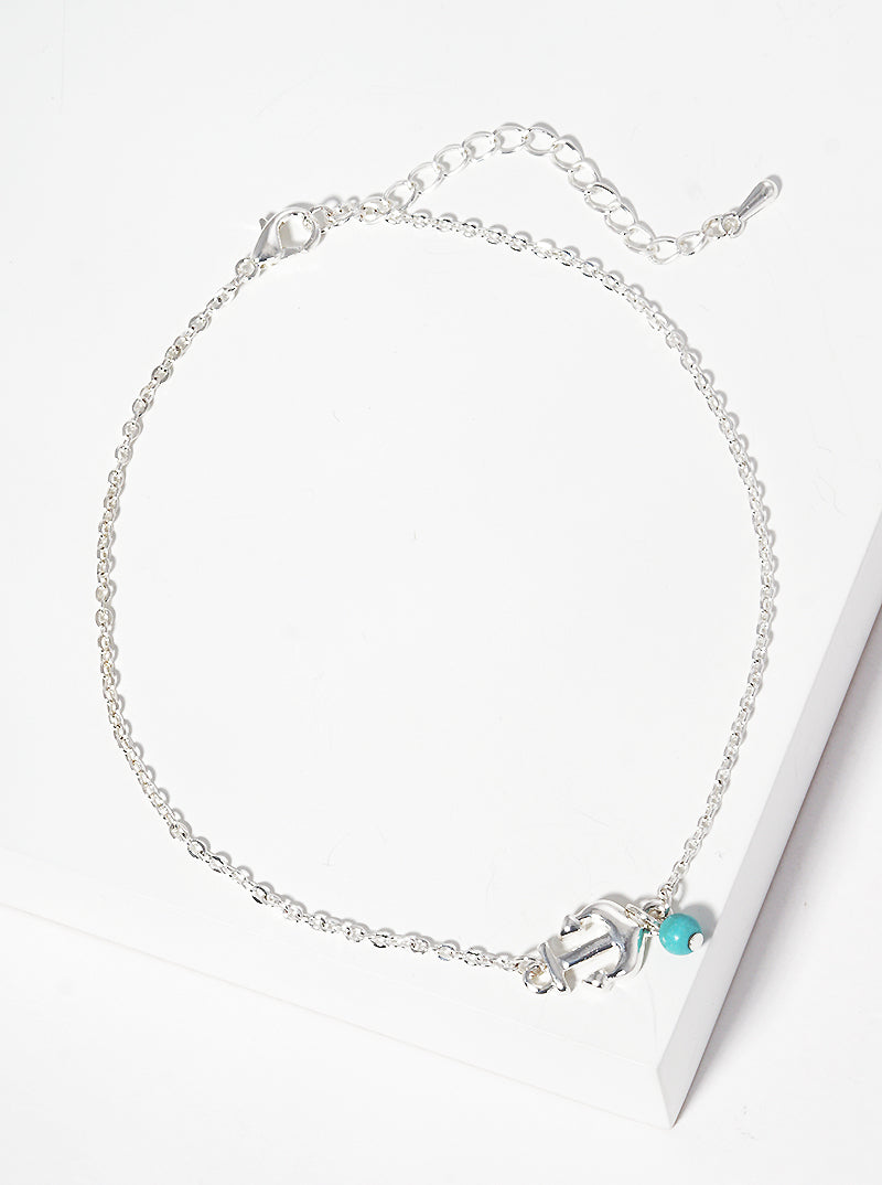 Anchor Turquoise Bead Charm Nautical Anklet