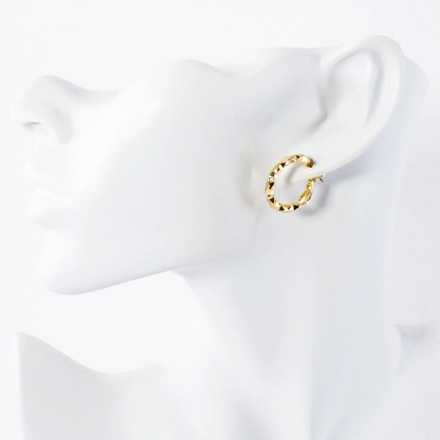 Angular-Texture Polished 20mm 14K-Gold-Dipped Brass Omega-Back Hoop Earrings