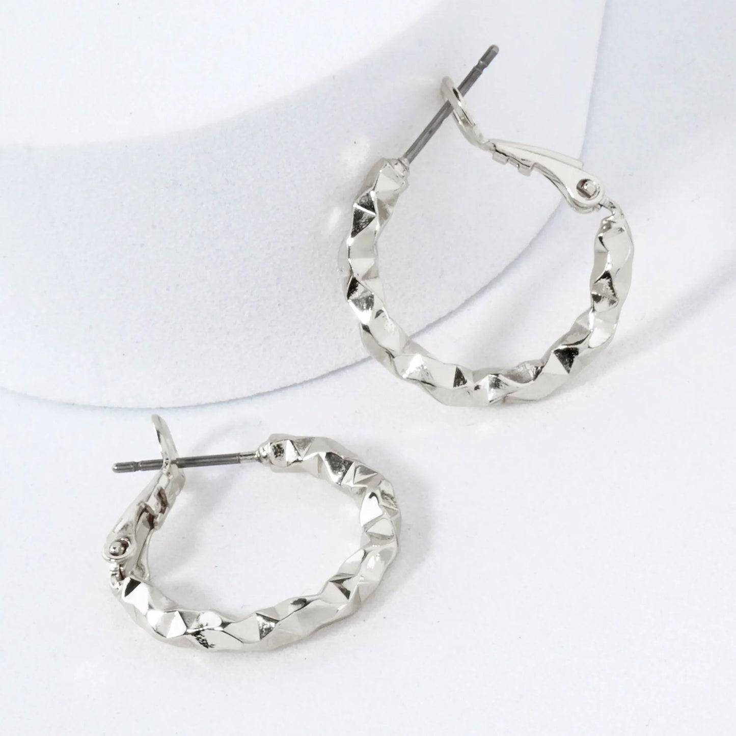 Angular-Texture Polished 20mm 14K-Gold-Dipped Brass Omega-Back Hoop Earrings