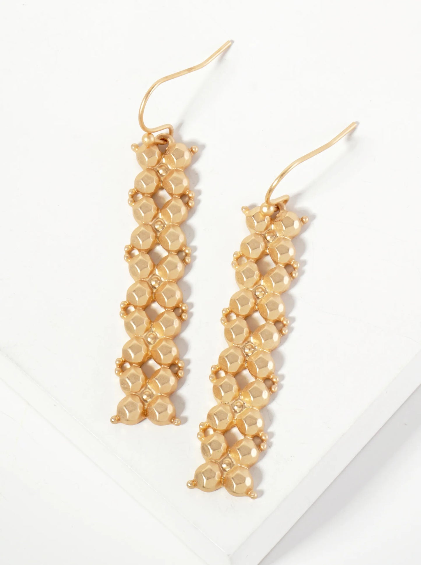 Angular Textured Multi-Faceted Rectangle Drop Earrings