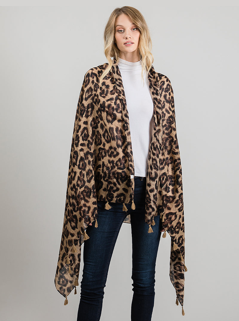 Animal Leopard-Print Polyester Oblong Scarf