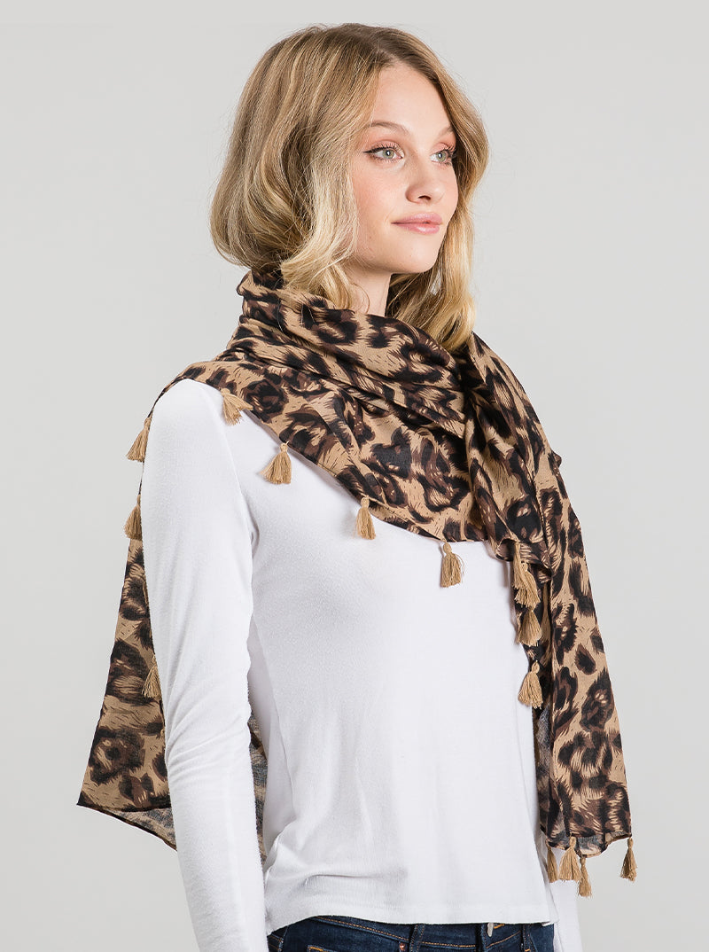 Animal Leopard-Print Polyester Oblong Scarf