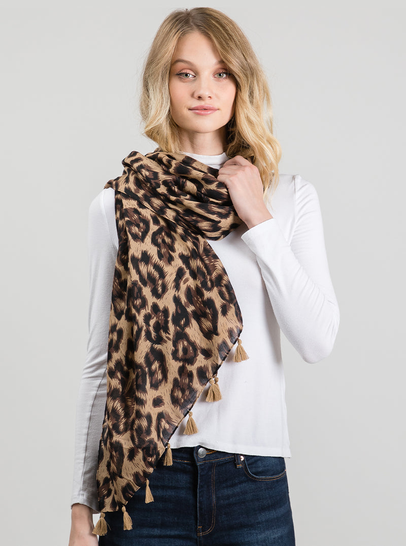 Animal Leopard-Print Polyester Oblong Scarf