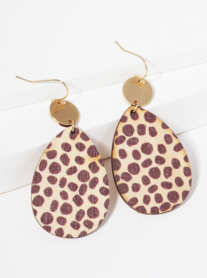 Animal Pattern Printed Rectangle Wood Dangle Drop Earrings