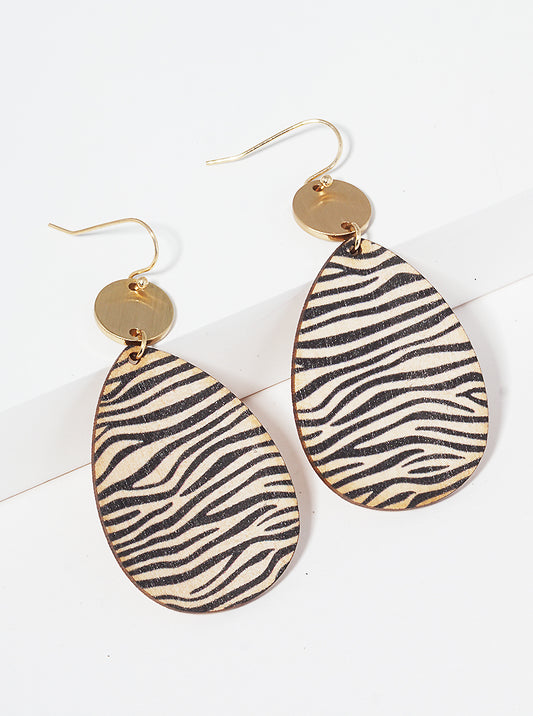 Animal Pattern Printed Rectangle Wood Dangle Drop Earrings
