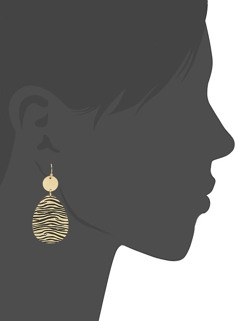 Animal Pattern Printed Rectangle Wood Dangle Drop Earrings