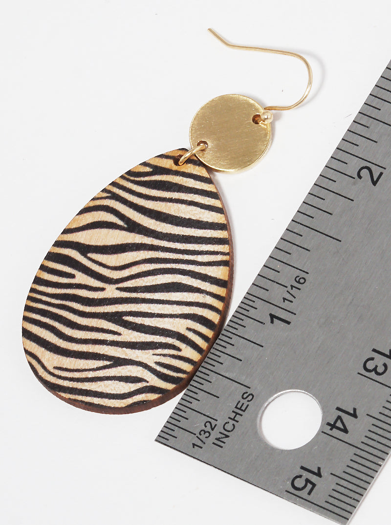 Animal Pattern Printed Rectangle Wood Dangle Drop Earrings