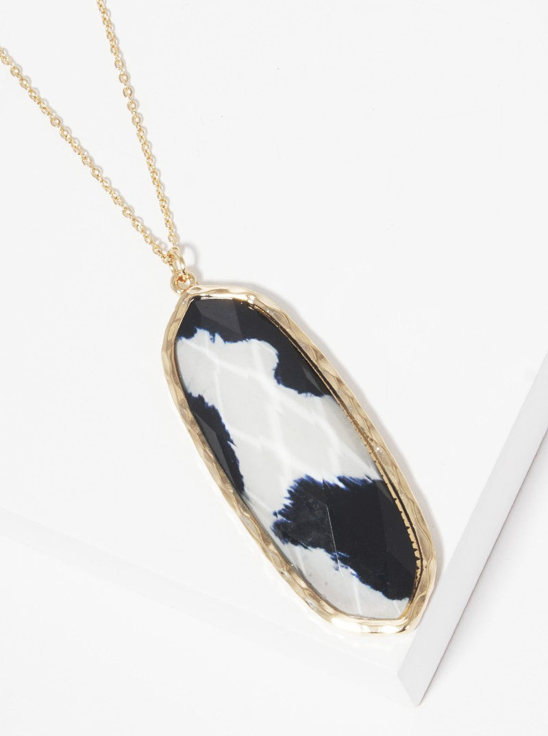 Animal Print Epoxy Resin Pendant Long Necklace GOLD-COW