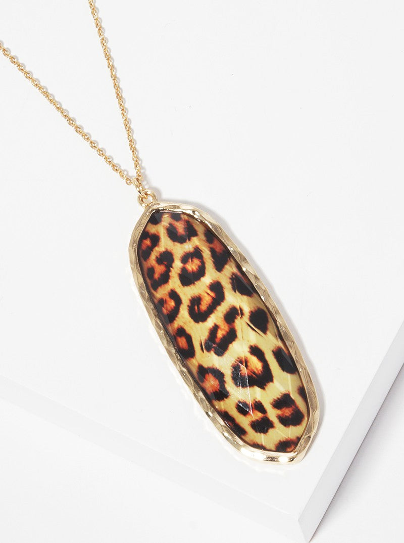 Animal Print Epoxy Resin Pendant Long Necklace