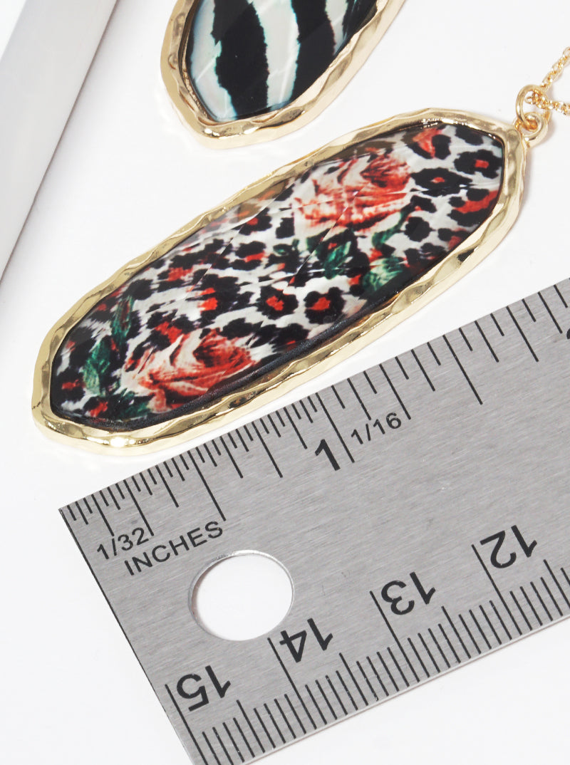 Animal Print Epoxy Resin Pendant Long Necklace