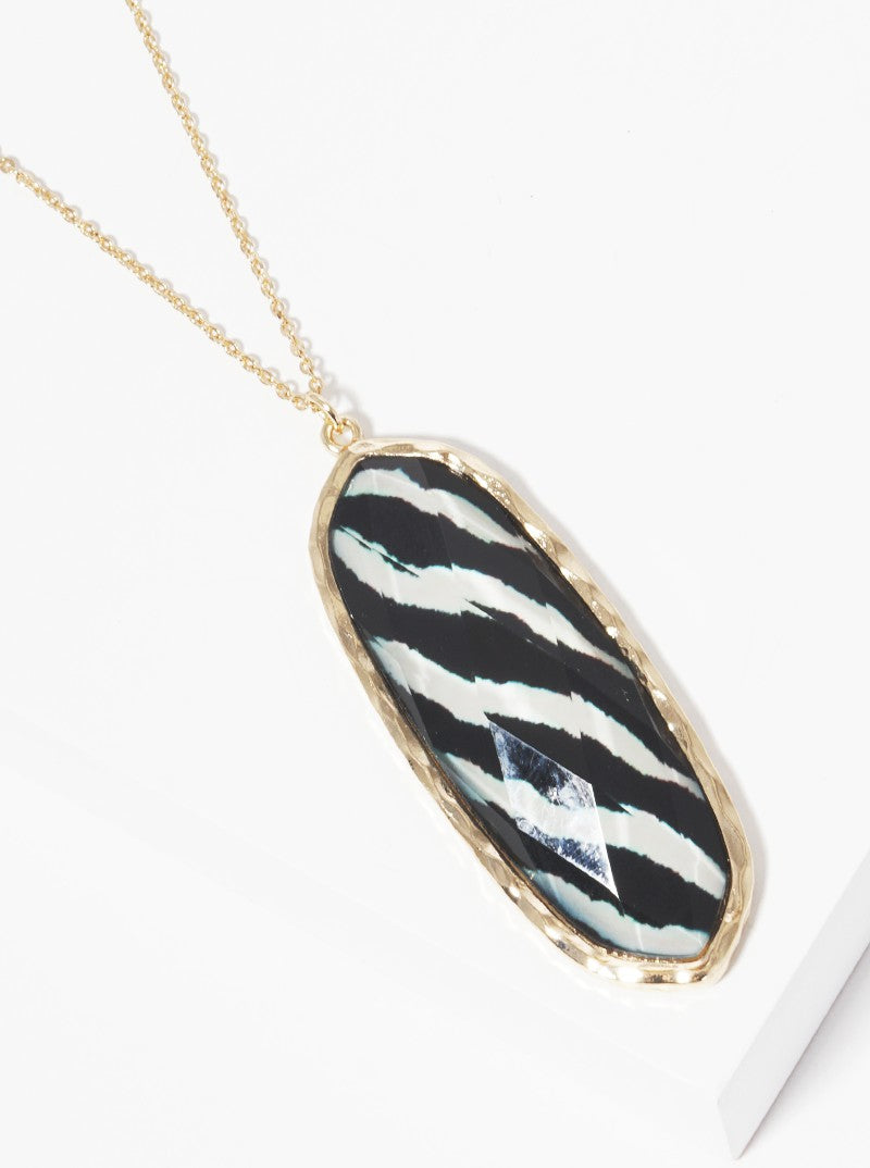 Animal Print Epoxy Resin Pendant Long Necklace GOLD-ZEBRA