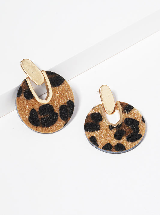 Animal Print Leatherette Door Knocker Post Earrings