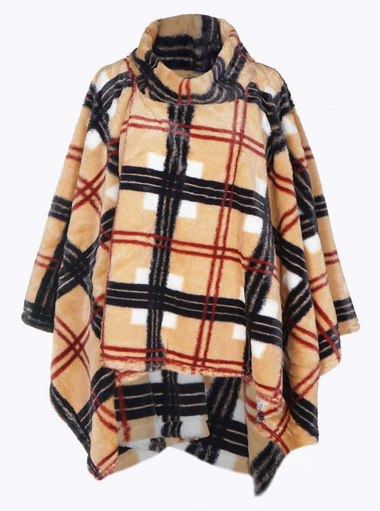 Animal Print Turtle Neck Cape Poncho