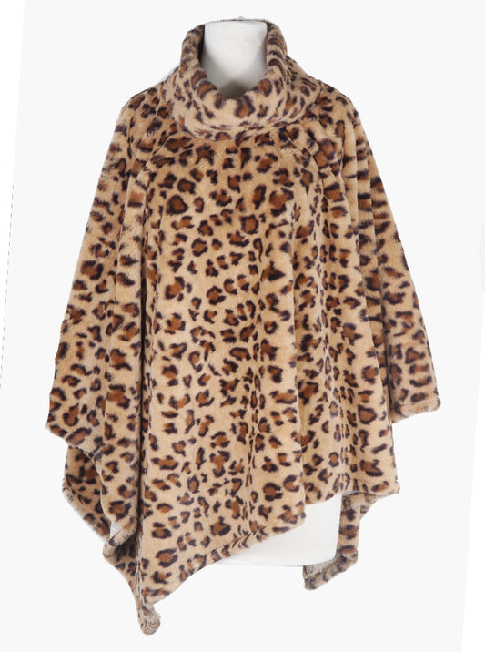 Animal Print Turtle Neck Cape Poncho