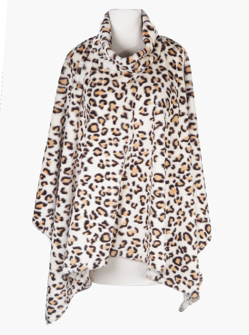 Animal Print Turtle Neck Cape Poncho