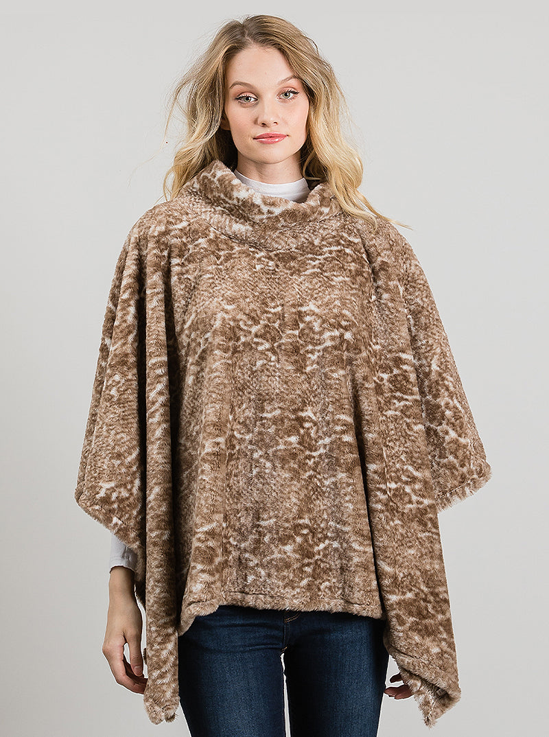 Animal Print Turtle Neck Cape Poncho