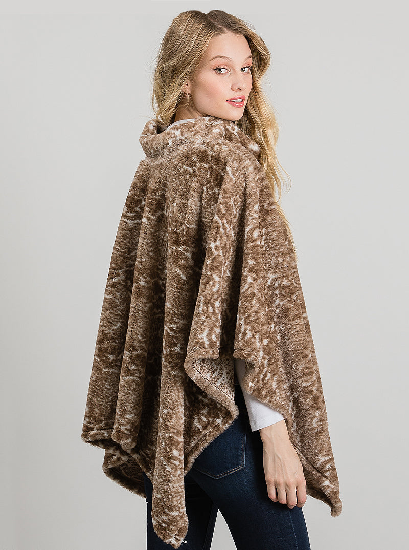 Animal Print Turtle Neck Cape Poncho