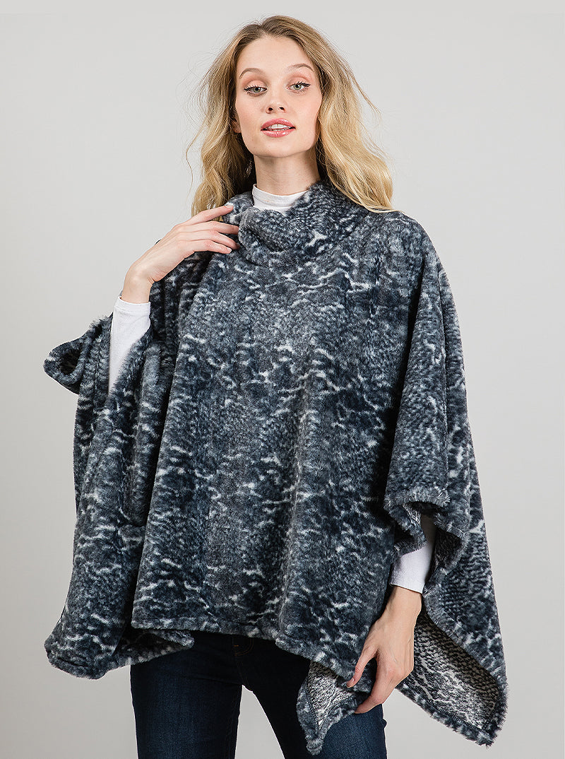 Animal Print Turtle Neck Cape Poncho