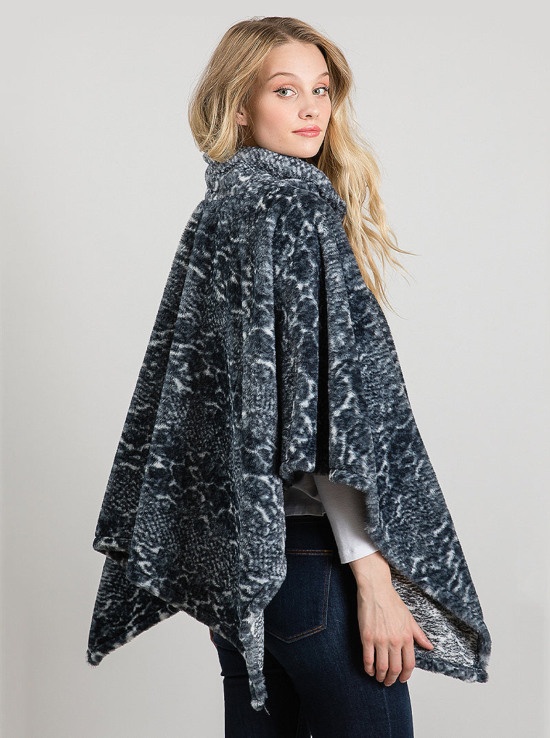 Animal Print Turtle Neck Cape Poncho